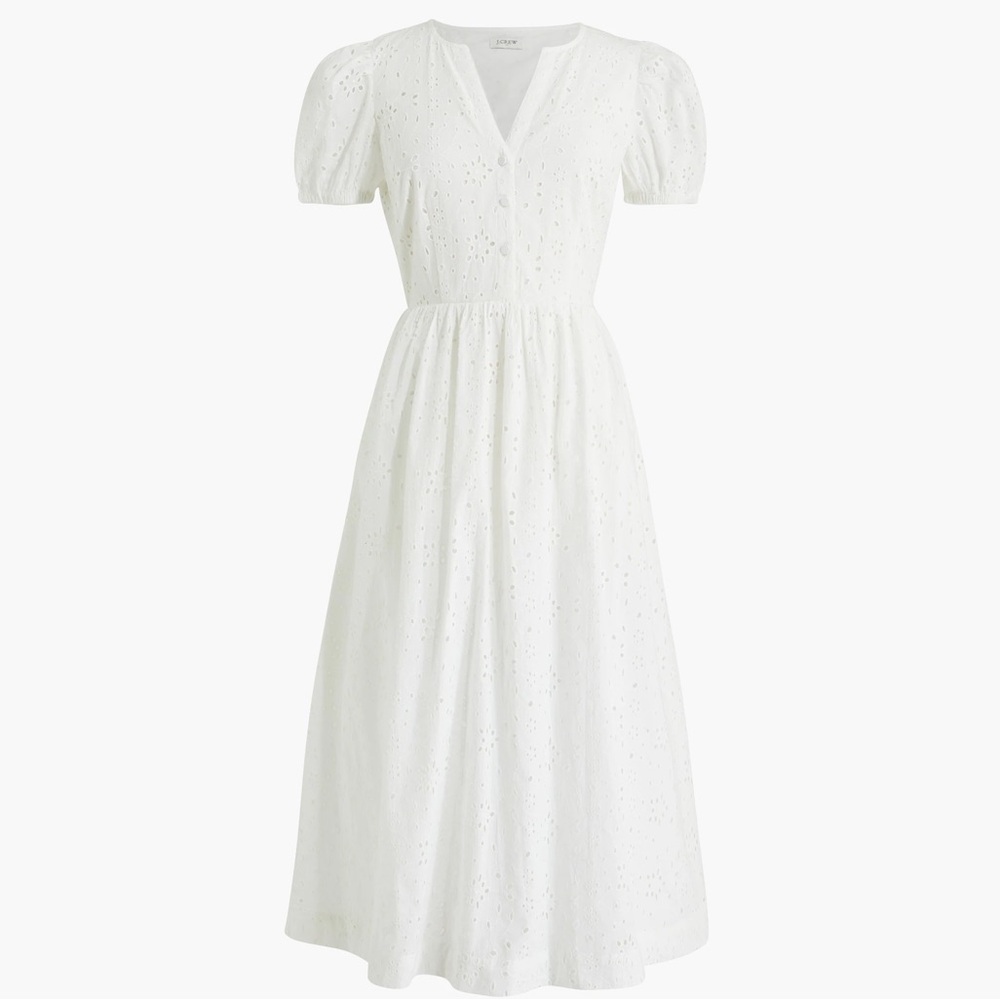 J Crew white eyelet long puff sleeve dress- fully lined- size 00 - Picture 10 of 10